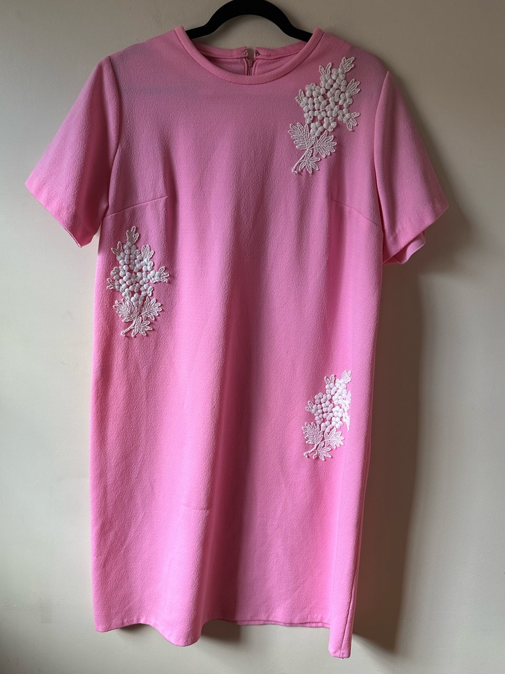 Vintage 60s Cay Artley Day Dress Pink Floral Appliqué Mid Century Mod